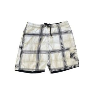 Speedo Quickdry Tartan Plaid Swim‎ Trunks Black White Lined Board Shorts XL
